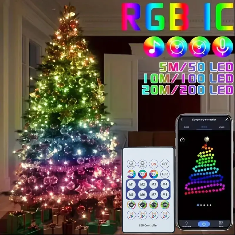 WS2812B RGB LED String 20m 10m 5m DIY Smart IC APP Bluetooth Fernbedienung Lichterkette Dreamcolor Garten party Weihnachten Hochzeit Dekor