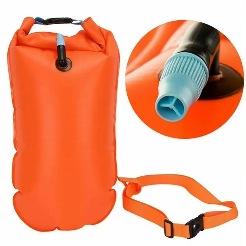 Aufblasbare offene Schwimmboje, Schleppschwimmer, Trockentasche, doppelter Airbag mit Hüftgurt für Wassersport, Schwimmen, Aufbewahrung, Schwimmerwerkzeuge