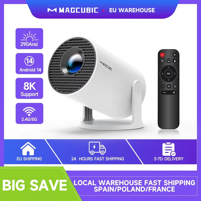 Magcubic Projektor 8K Android 14 HY300 Pro Wifi6 290ANSI Allwinner H726 BT5.4 1080P 1280*720P Kino Outdoor Tragbare Projektoren