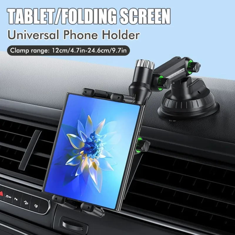 Auto-Tablet-/Klappbildschirm-Universal-Handyhalterung, 1260 Grad verstellbare Drehung, Klemmbereich 4,7–9,7 Zoll