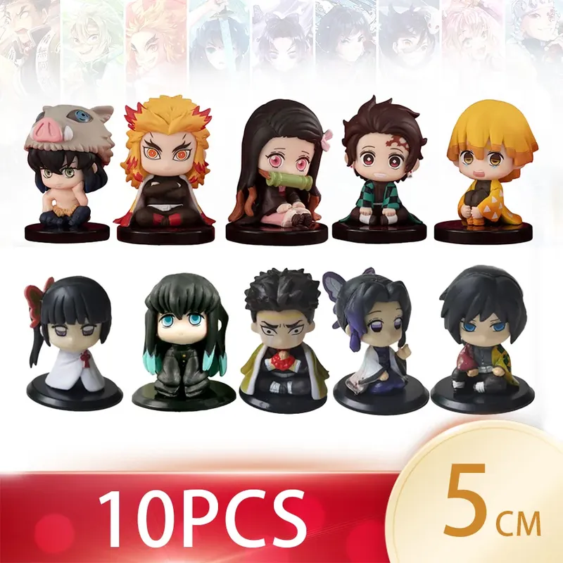 5-Stil/Set Q-Version Demon Slayer sitzende Geisterpuppe Tanjiro Nidouzi Inosuke Zenizu Figur Actionfigur Filmmodell Spielzeugpuppe