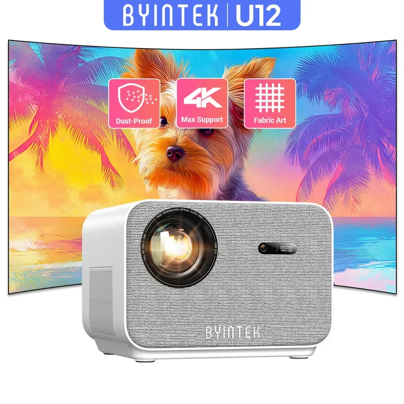 BYINTEK LOVE U12 Full HD 1080P Projektor 4K 800 ANSI Android WiFi 6 Autofokus Heimkino-Projektoren für Filmtreffen-Video