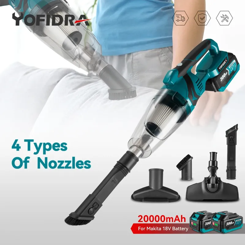 YOFIDRA 1500 W kabelloser elektrischer Handstaubsauger, wiederaufladbares Reinigungswerkzeug für Zuhause, Auto, Tierhaare, für Makita-Akku-Pin