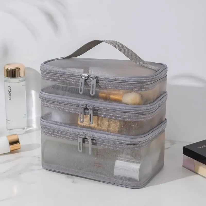 Mode transparente Mesh Reise Kosmetik tasche Lagerung 1/2/3 Schicht Kultur beutel große Kapazität Make-up Organizer Tasche Frauen