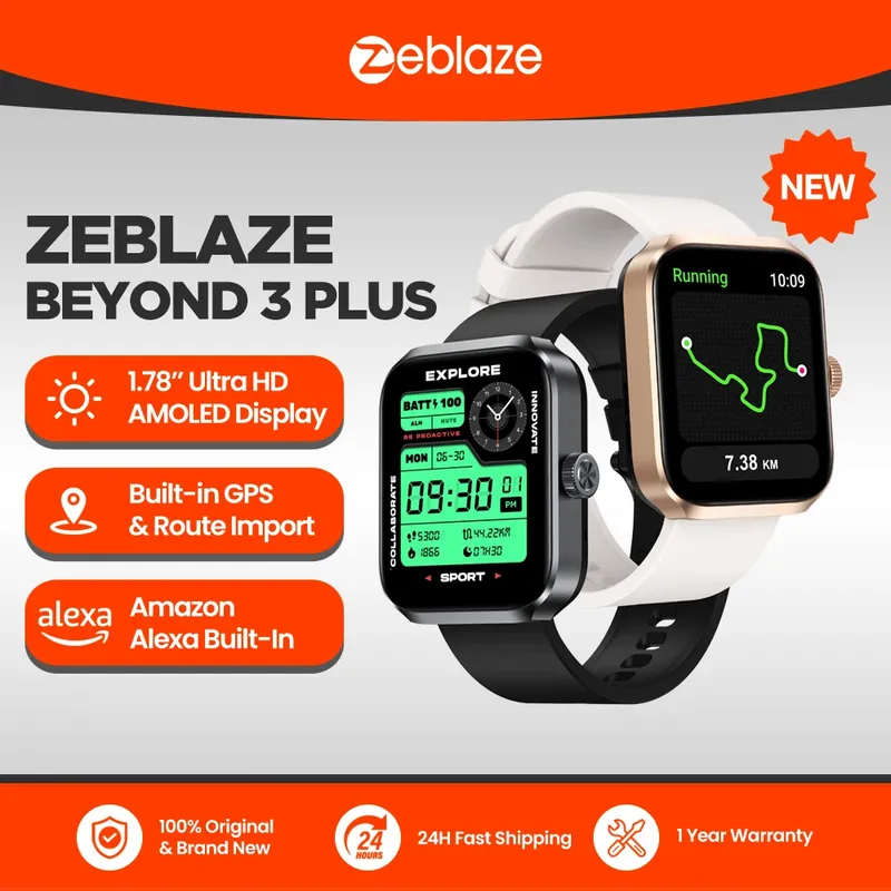 Neue Zeblaze Beyond 3 Plus GPS-Smartwatch, 1,78 Zoll AMOLED-Display, integrierte Amazon Alexa, Telefonanrufe machen/empfangen, 3ATM-Smartwatch