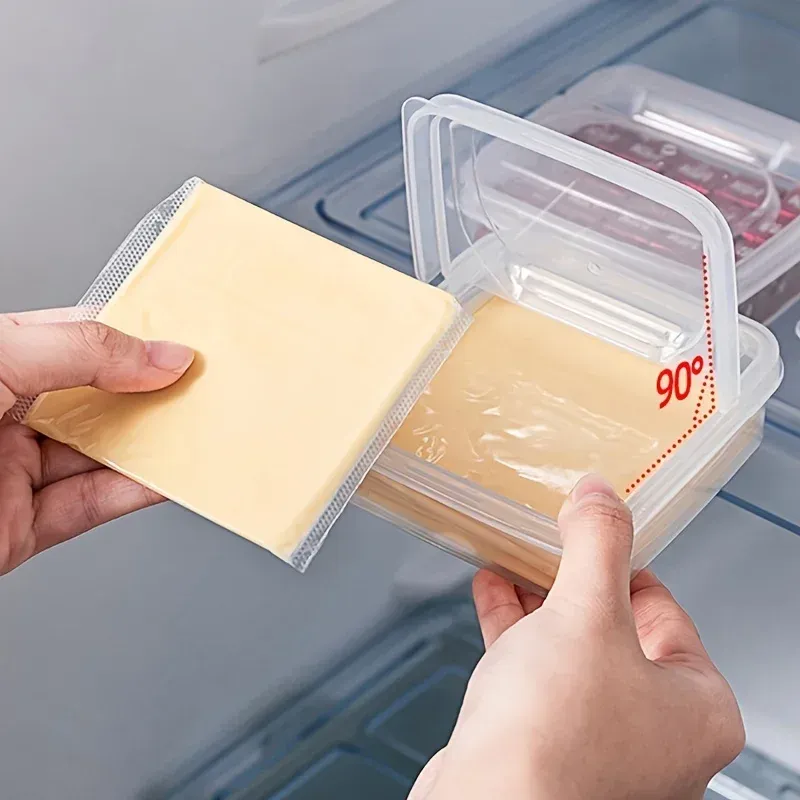 1 x geschnittener Käsebehälter für den Kühlschrank, durchsichtige Butterblock-Käsescheiben-Aufbewahrungsbox aus Kunststoff mit Klappdeckel für Kühlschranklebensmittel
