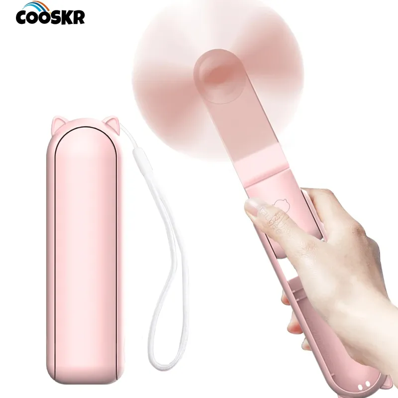 Tragbarer Ventilator, 2000 mAh, USB wiederaufladbar, 3 Geschwindigkeiten, Mini-Handheld, faltbarer Ventilator, tragbarer kleiner Taschen-Reiseventilator mit praktischer Powerbank