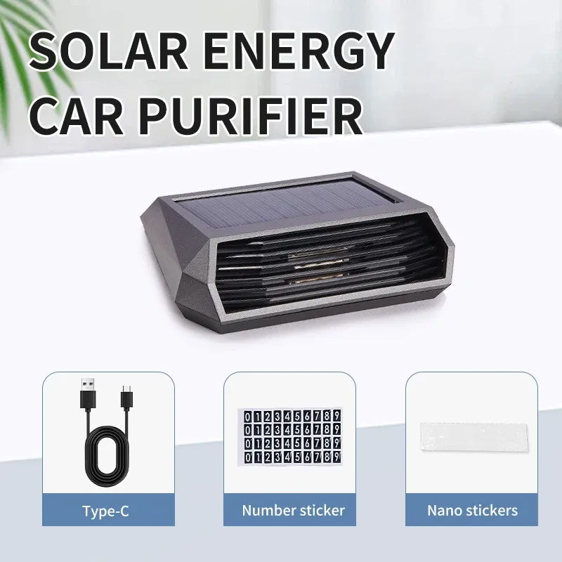Solar Auto Luft reiniger mit Ozon und negativen Ionen Geruchs beseitigung Luftfilter mit temporären Park nummern schild USB-Aufladung
