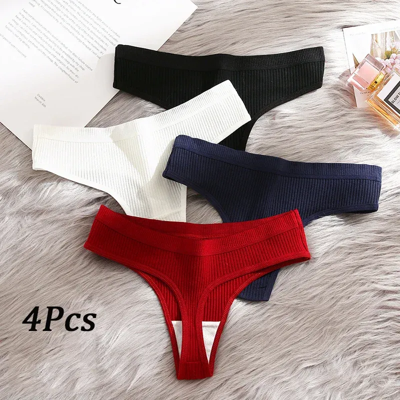 4Pcs frauen Höschen G-Strings Set Mode Neue Gestreifte Weiche Baumwolle Unterwäsche Sexy Dessous Sport Atmungsaktive Gemütliche