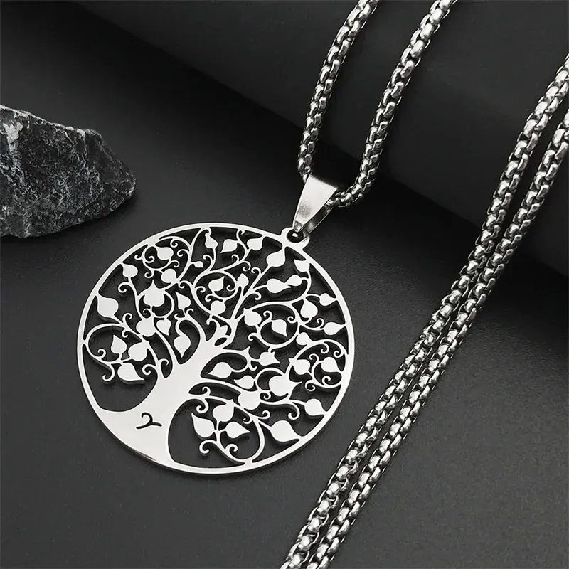 Baum des Lebens Anhänger Edelstahl Halskette Silber Farbe Frauen Männer Amulett Hals Kette Schmuck kragen arbol de la vida N11S01