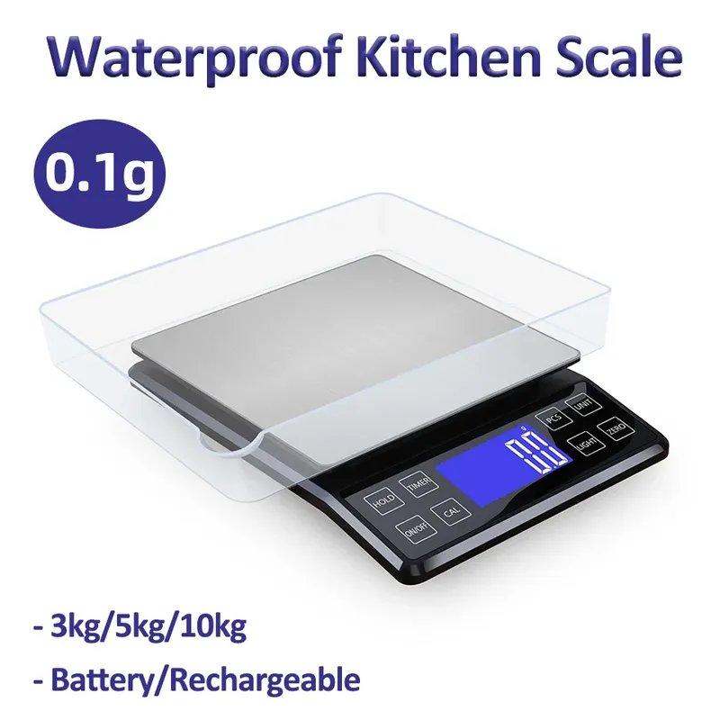Digitale Küchen waage 0,1g hochpräzise 3kg/5kg/10kg wasserdichte elektronische Waage für Lebensmittel