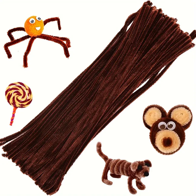 100 Stück Kaffee-Pfeifenreiniger, Rohrreiniger zum Basteln, Rohrreiniger-Bastelarbeiten, Chenille-Stiele für Bastelarbeiten, Kinder, Heimwerker, Kunsthandwerk