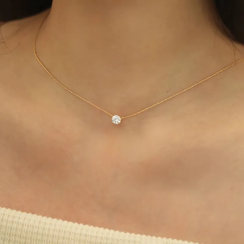 Edelstahl vergoldet zierliche minimalistische Zirkon Charm Anti anlaufende Kette runde klare Cz Stein Halskette für Frauen Schmuck