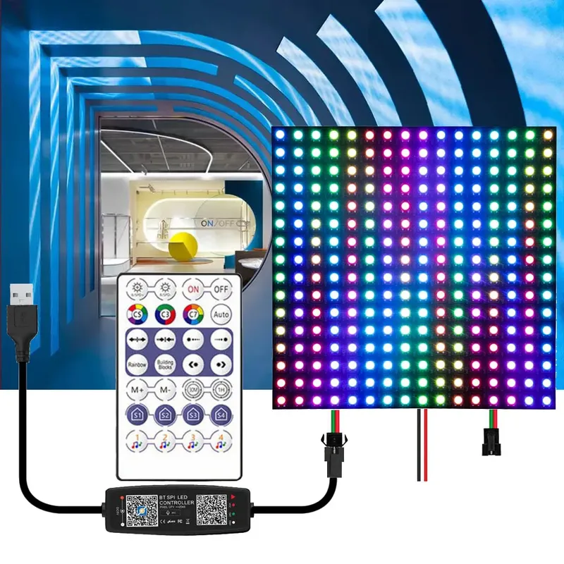 WS2812B Matrix Individuell adressierbarer LED-Panel-Bildschirm WS2812 48/64/256 Pixel LED-Modullicht USB Bluetooth/WIFI-Controller