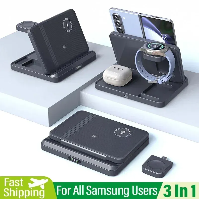 3-in-1 kabelloser Ladeständer für Samsung Z Fold Zflip5 S24 S23 Ultra Galaxy Watch 6 5 Buds2 faltbare Schnellladestation
