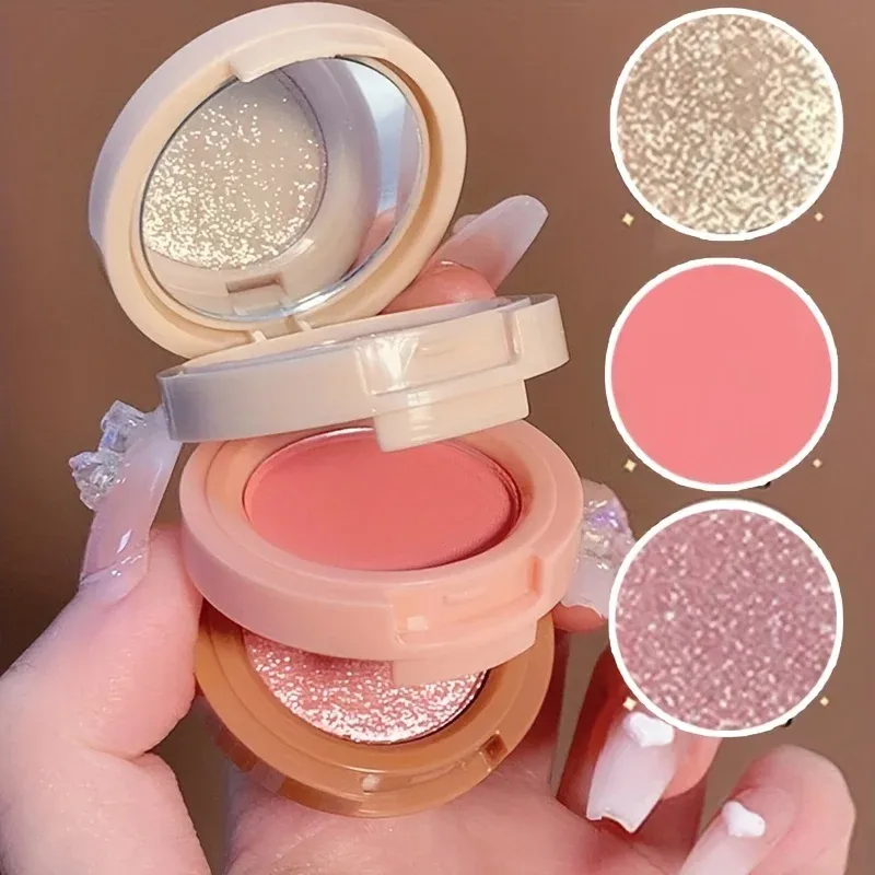 3-in-1-Make-up-Palette, matte und perlmutt farbene Textur Glitter Blush Highlighter Contour ing 3-Lagen-Palette