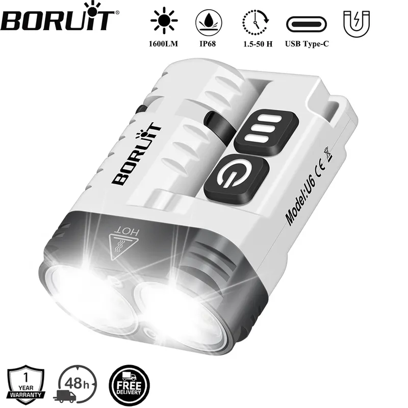BORUiT U6 SST20 LED EDC Taschenlampe Schlüsselanhänger Arbeitslicht Typ-C wiederaufladbare Clip-Taschenlampe mit Magnet Camping-Taschenlaterne