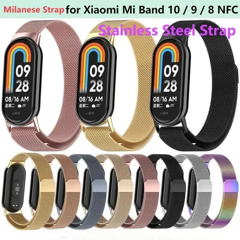 Edelstahlarmband für Xiaomi Mi Band 10 9 8 Smart Watch Milanese Wirst Loop Magnetarmband für Mi Band 10 9 8NFC Armband