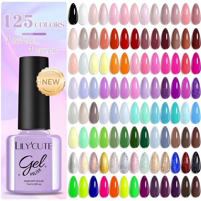 LILYCUTE 7 ml 125 Farben Nagel Gel Polnisch Einfarbig Gel Semi Permanent UV Gel Soak off UV LED Gel Nagellack für Nagel Maniküre