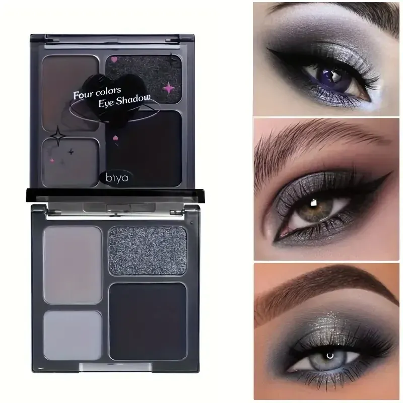 4-Farben-Lidschatten-Palette, mattes Perlglitter-Make-up, Punk-Rauch-Make-up schwarz grau silber Lidschatten Halloween-Party-Make-up