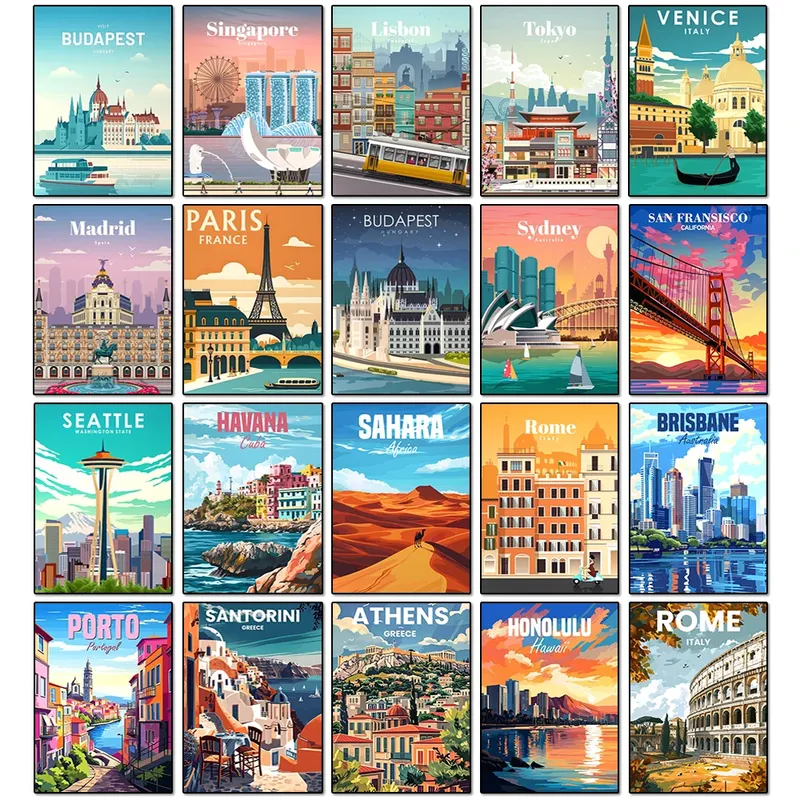 Städtische Architektur Diamant Malerei Dekoration Diy voller Bohrer Santorini Madrid Rom Mosaik Inlay Kreuz Stickerei Set Geschenk