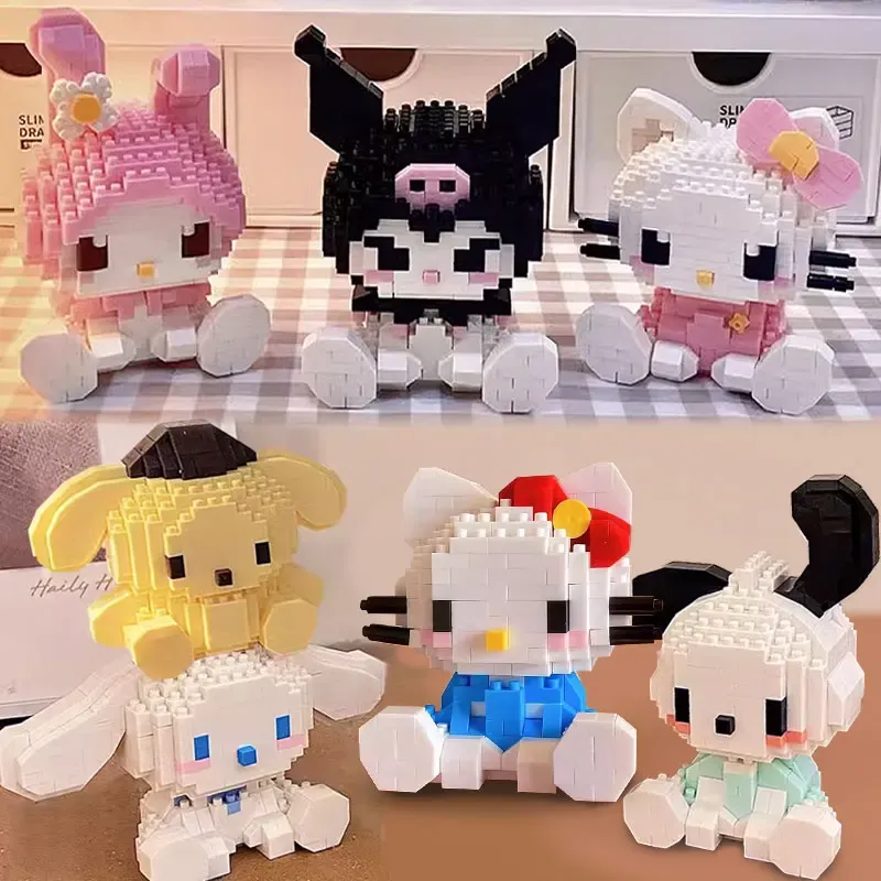 KEEPPLEY Sanrio Anime Hello Kitty My Melody Cinnamoroll Pompompurin Kuromi Bausteine Mädchen Kind Urlaub Weihnachtsgeschenk