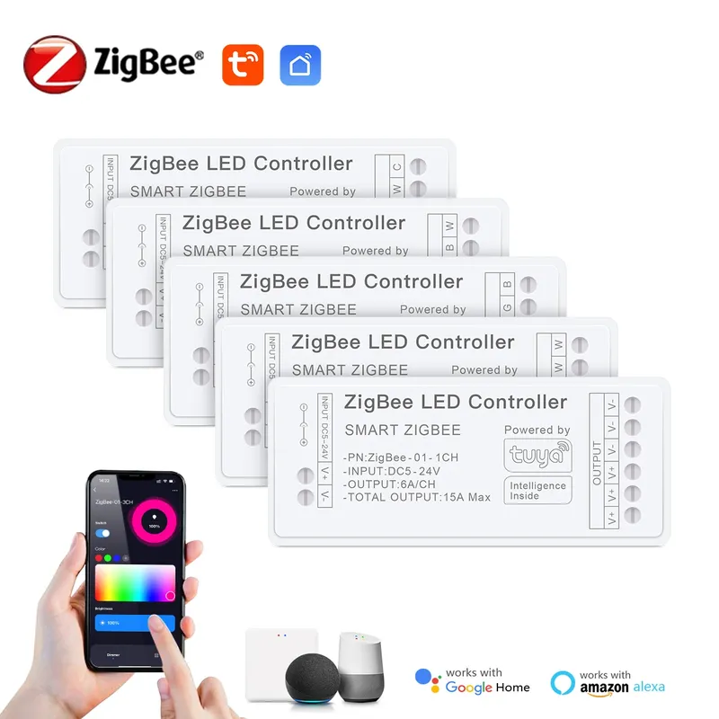 Zigbee Smart LED Controller funktioniert mit RGBW CCT Einfarbiger RGBCCT RGB LED Streifen COB /5050 /2835 DC12V 24V 5V mit Tuya APP