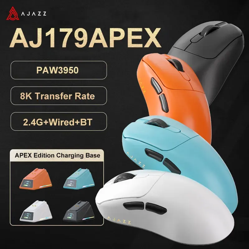 AJAZZ AJ179 APEX PAW3950 8 kHz kabellose Gaming-Maus mit magnetischer Ladestation, ultraleichte programmierbare Tasten für PC-Computer