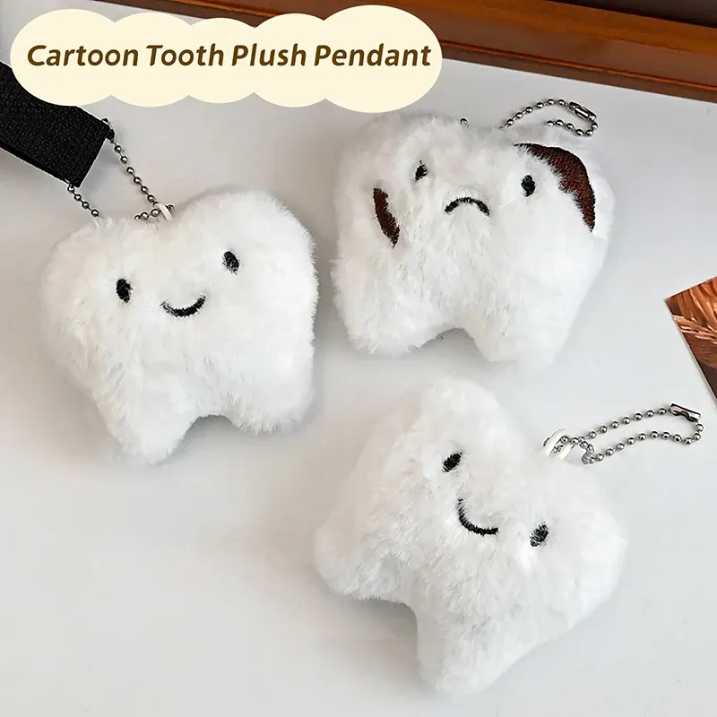 Nette Zähne Plüsch Spielzeug Cartoon Weisheit Zähne Anhänger Weiche Angefüllte Puppe Schlüsselbund Auto Schlüssel Ring Rucksack Tasche Dekor