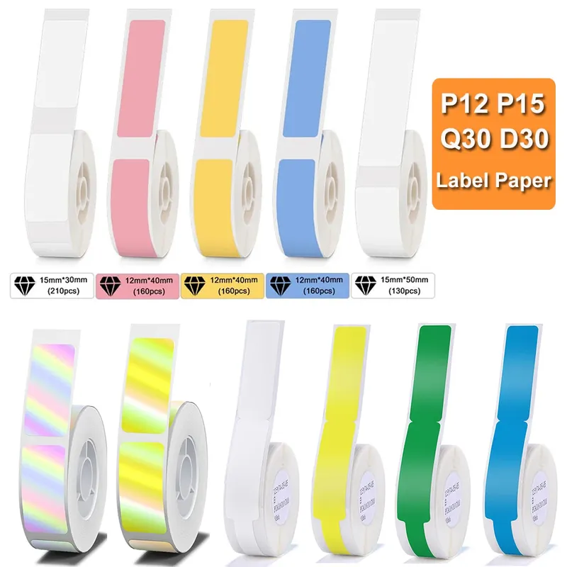 1 Rolle weißer transparenter Etikettenaufkleber Etikettendrucker Papier für P12 P15 P50 Phomemo Q30 D30 Etikettendrucker Namensaufkleber Thermoetikett