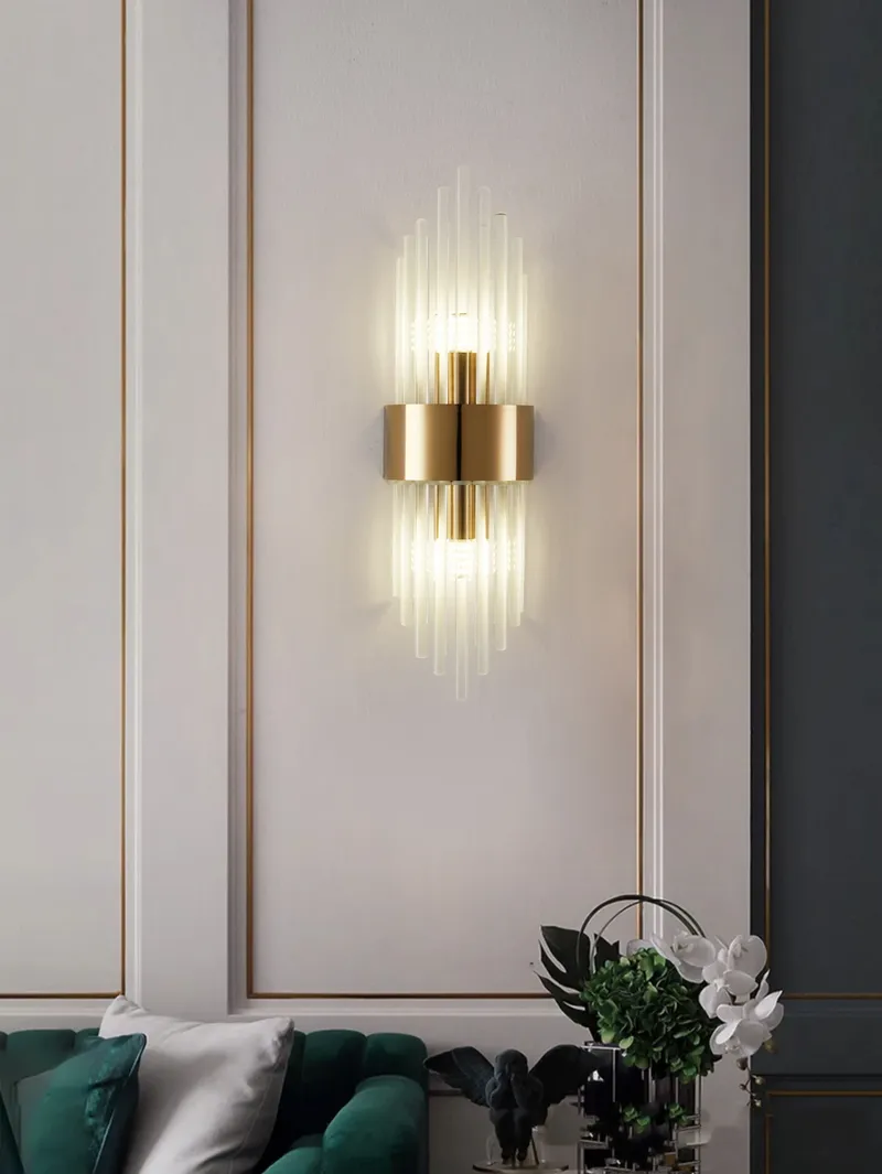 Gold/schwarze Kristall-Wandleuchte aus Edelstahl für Wohnzimmer, Schlafzimmer, Küche, Heimdekoration, Beleuchtung, G9-Lichtquelle