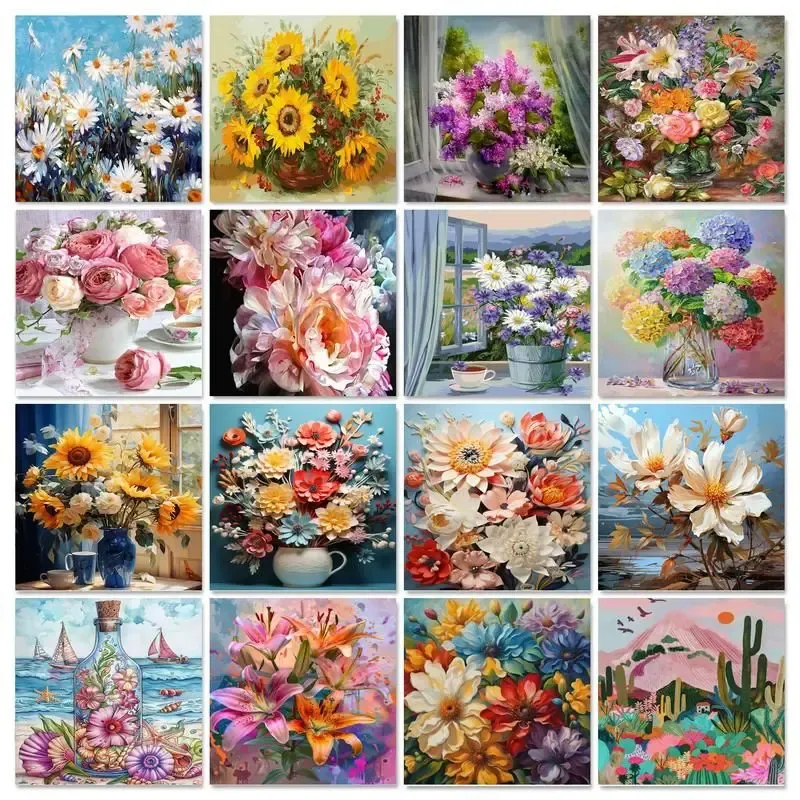 GATYZTORY DIY handgemaltes Ölgemälde 60 x 75 cm Malen nach Zahlen für Erwachsene Kits Blumen Bild Farbe Home Dekoration Diy Geschenk