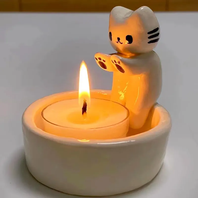 Kätzchen Kerzenhalter Nette Katze Kerzenhalter Kreative Aromatherapie Kerzenhalter Langlebige Hochtemperatur Cartoon Kerzenhalter Dekoration