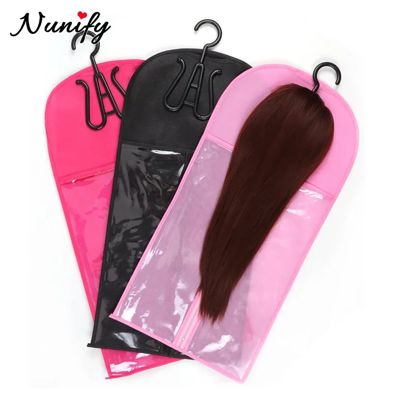 1Set Perücke Lagerung Tasche Mit Aufhänger Haar Taschen Mit Kunststoff Aufhänger Für Reines Haar Schwarz Perücke Organizer Kleiderbügel Für mehrere Perücken Neue