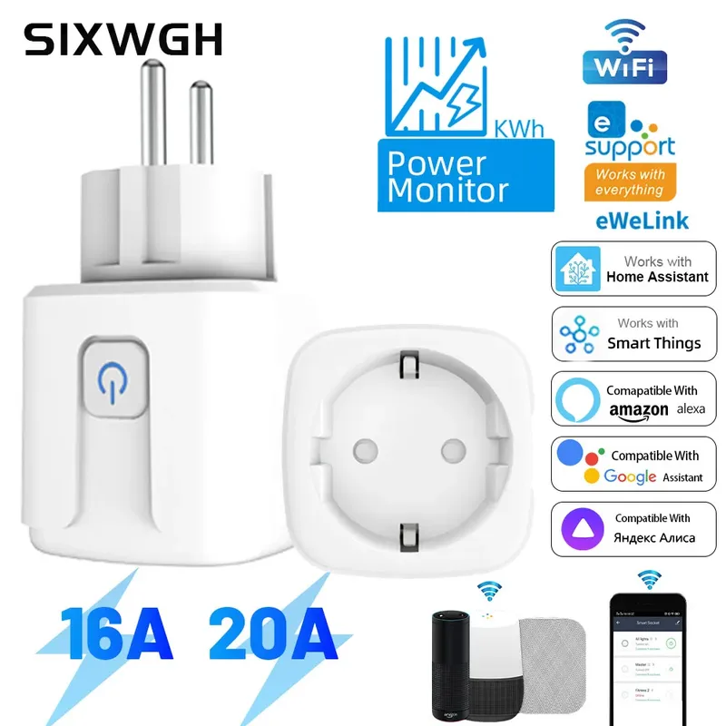 SIXWGH Wifi Smart Steckdose 16A EU Fernbedienung Timer Power Überwachung Sprachassistent Für Google Home Alexa