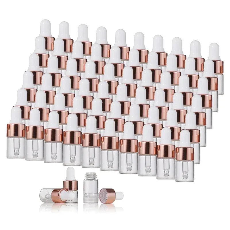 10 stücke Mini-Tropf flaschen Glas leere ätherische Öl Aroma therapie Flaschen 1ml 2ml 3ml 5ml Roségold Kappe Pipetten Flaschen
