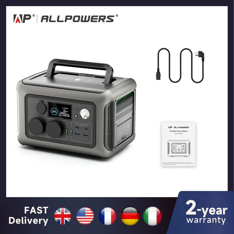 ALLPOWERS Tragbares Kraftwerk R600, 299 Wh LiFeP04-Akku mit 2 x 600 W (1200 W Überspannung), AC-Steckdosen für Outdoor-Camping, Wohnmobil, Zuhause