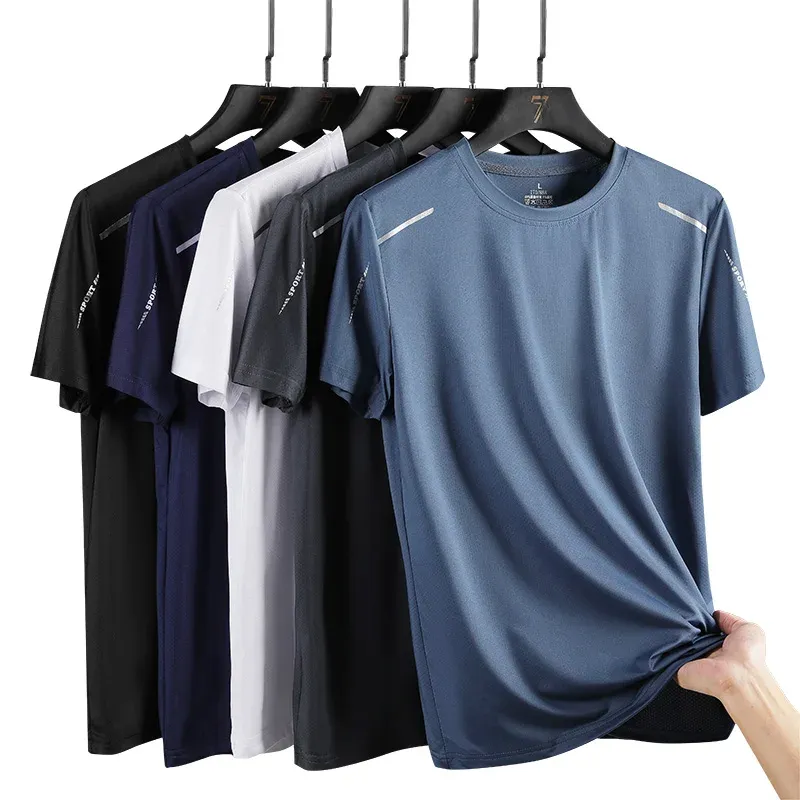 CHRLCK Herren-Lauf-T-Shirts, schnell trocknend, atmungsaktiv, zum Wandern, Angeln, weiche Elastizität, Outdoor-Sport, kurzes Hemd, Sommer