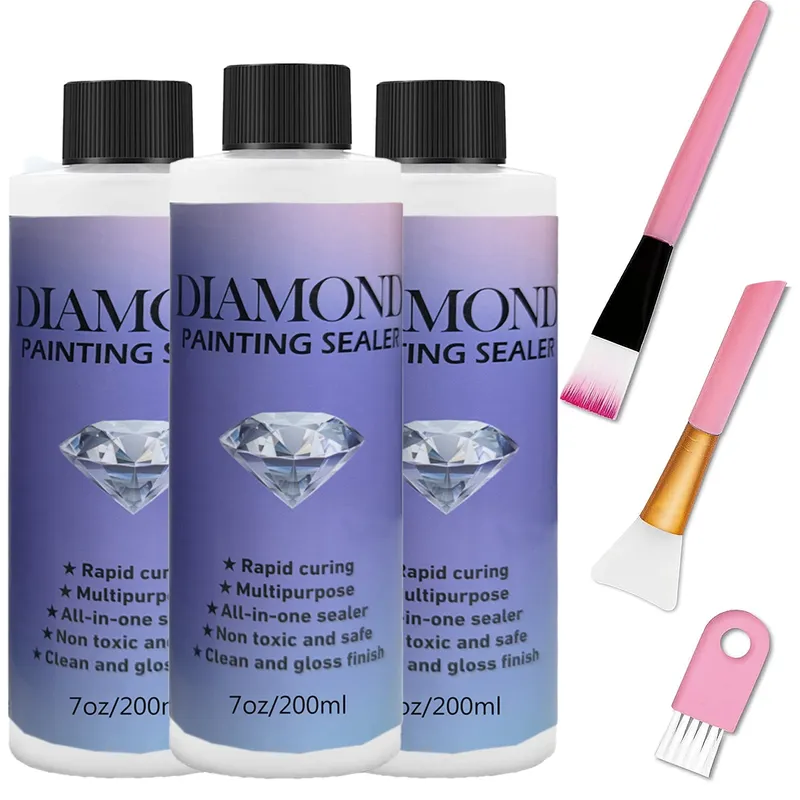 60 ml/120 ml/200 ml Diamant-Malerei-Versiegelung mit 3 Pinseln, Diamant-Malerei-Kleber, permanenter Halt- und Glanze-Effekt-Versiegelungs-Puzzle