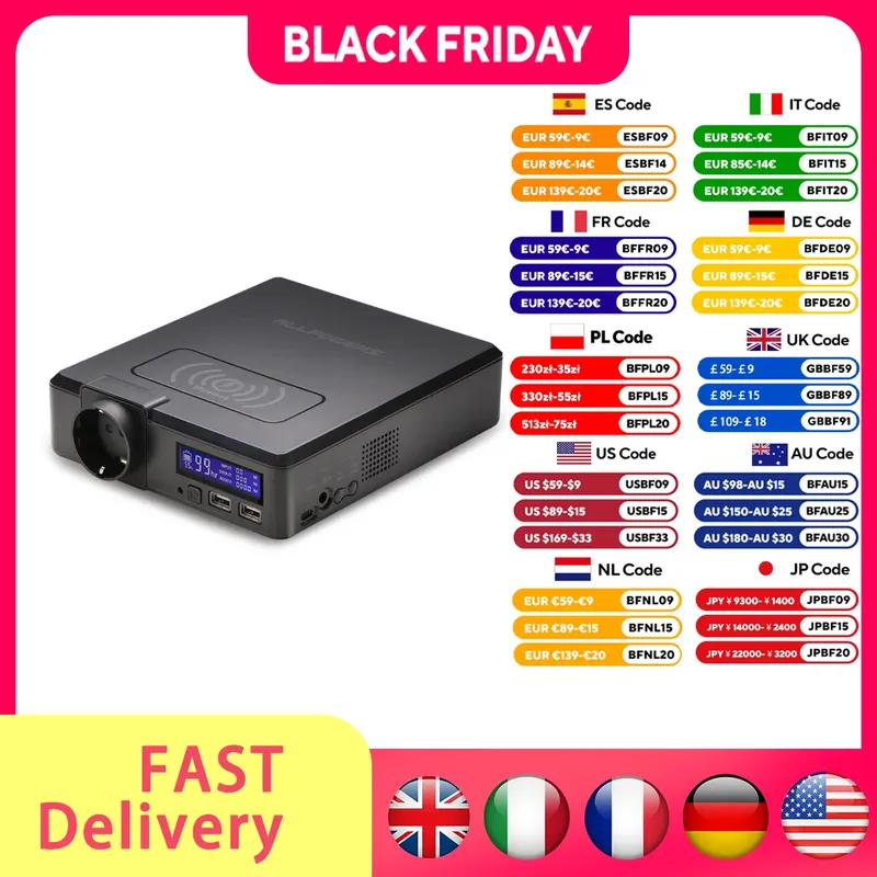 ALLPOWERS Solar Powerbank 154Wh 41600mAh Externes Batterieladegerät Powerstation 200W Tragbarer Generator Notstromversorgung
