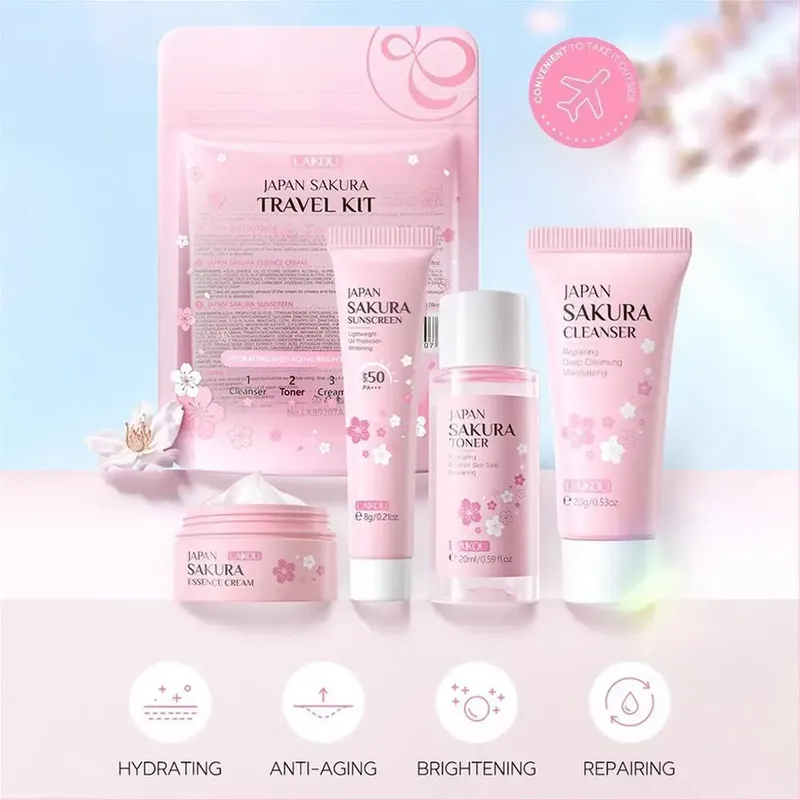 Sakura Hautpflege-Sets und Kits mit Reinigungsmittel, Serum, Augencreme, Essenzcreme, Schönheitsprodukte für Frauen, Geschenksets, Routine-Reiseset