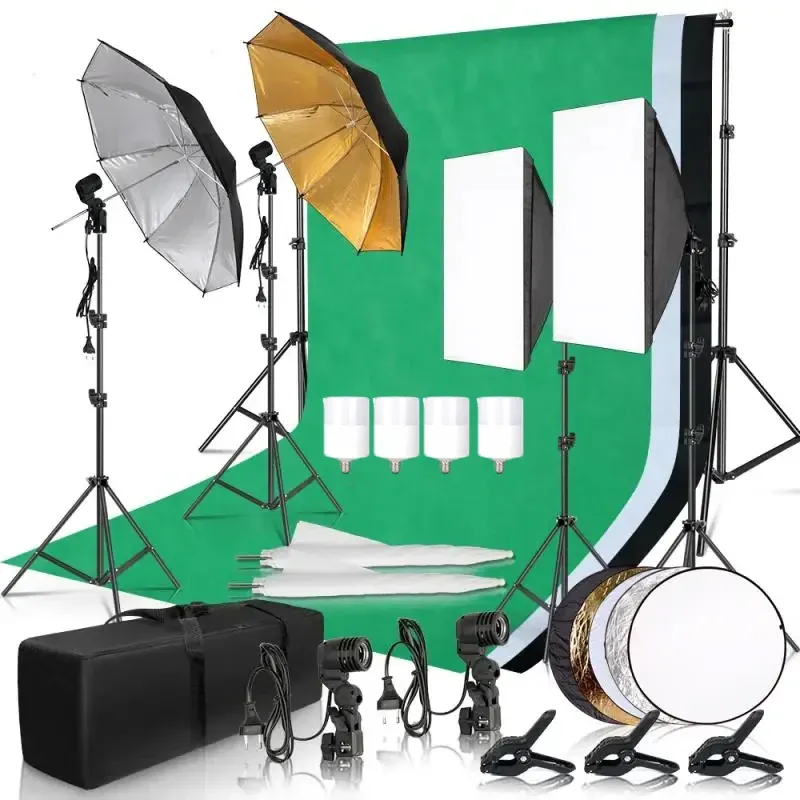 Fotografie Beleuchtung Kit Regenschirm Foto Hintergrund Photobooth Kulissen Softbox Licht Stehen Tragbare Soft BoxFür Foto Studio