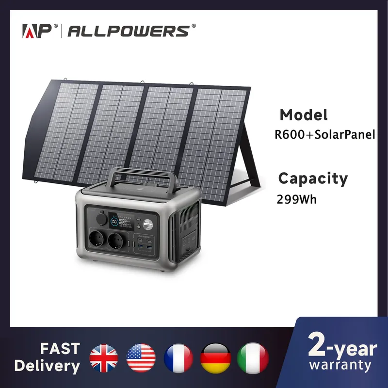 ALLPOWERS R600 Tragbares Kraftwerk mit Solarpanel (optional), 299 Wh 600 W LiFePO4-Batterie für Heim-Backup im Freien, Camping, Wohnmobil