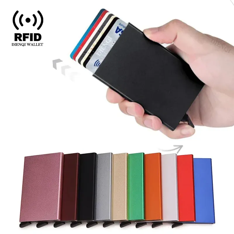 RFID Kreditkarten halter Metall dünn schlank Smart Wallet Männer Frauen Brieftaschen Pop-up minimalist ische kleine schwarze Geldbörse Mini Walets für Männer