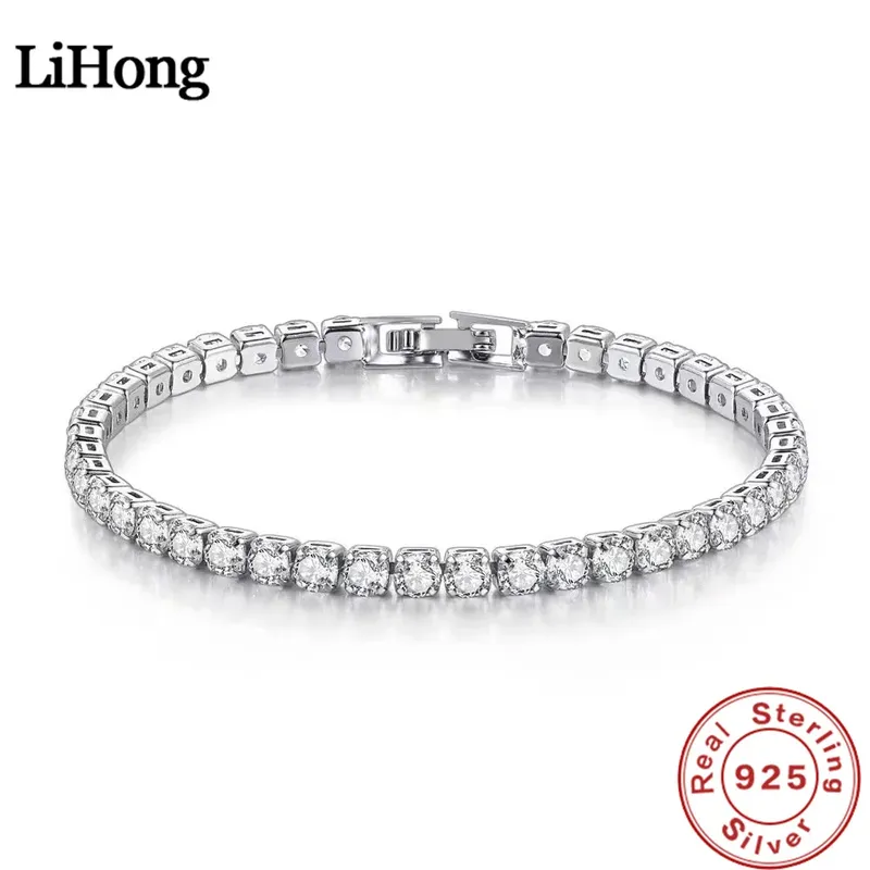 Lihong S925 Sterling Silber Armband Zirkonia Tennisball Frauen Mode einfache Verlobung Hochzeit Charme Schmuck 4mm 16-20cm