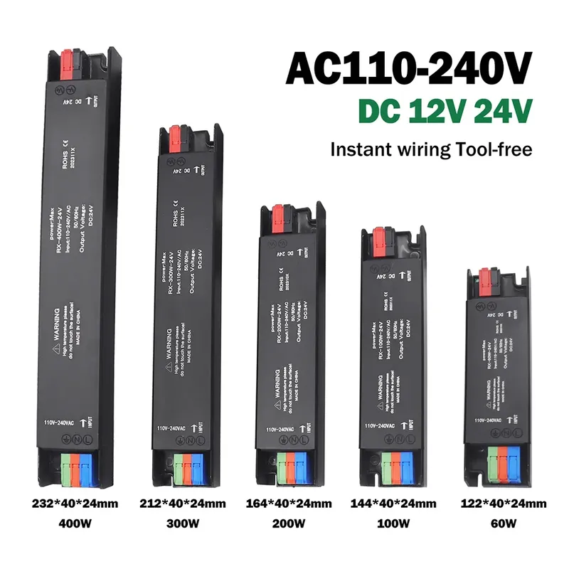 Ultradünne Beleuchtungstransformatoren 110 V 220 V auf 12 V 24 V 60 W 100 W 200 W 300 W 400 W für CCTV-LED-Streifen-Netzteil-Adapter-Treiber