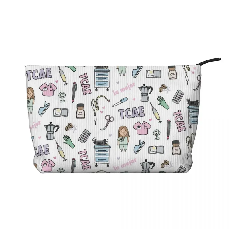 Benutzerdefinierte Cartoon-Arzthelferin Enfermera En Apuros Kulturtasche Damen Kosmetik-Organizer Beauty-Aufbewahrungsbox Dopp Kit Box