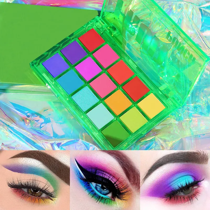 15 Farben Lidschatten-Palette Set bunte Neon Regenbogen Make-up Lidschatten-Palette lebendigen Schimmer matt pigmentiert mischbares Make-up