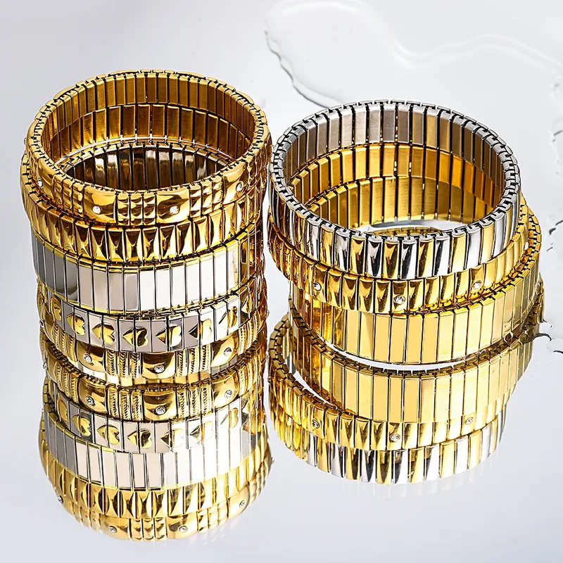 Freetry 18K vergoldetes verstellbares Armband aus Edelstahl, modisches elastisches Metallarmband, trendiges Schmuckzubehör, offiziell