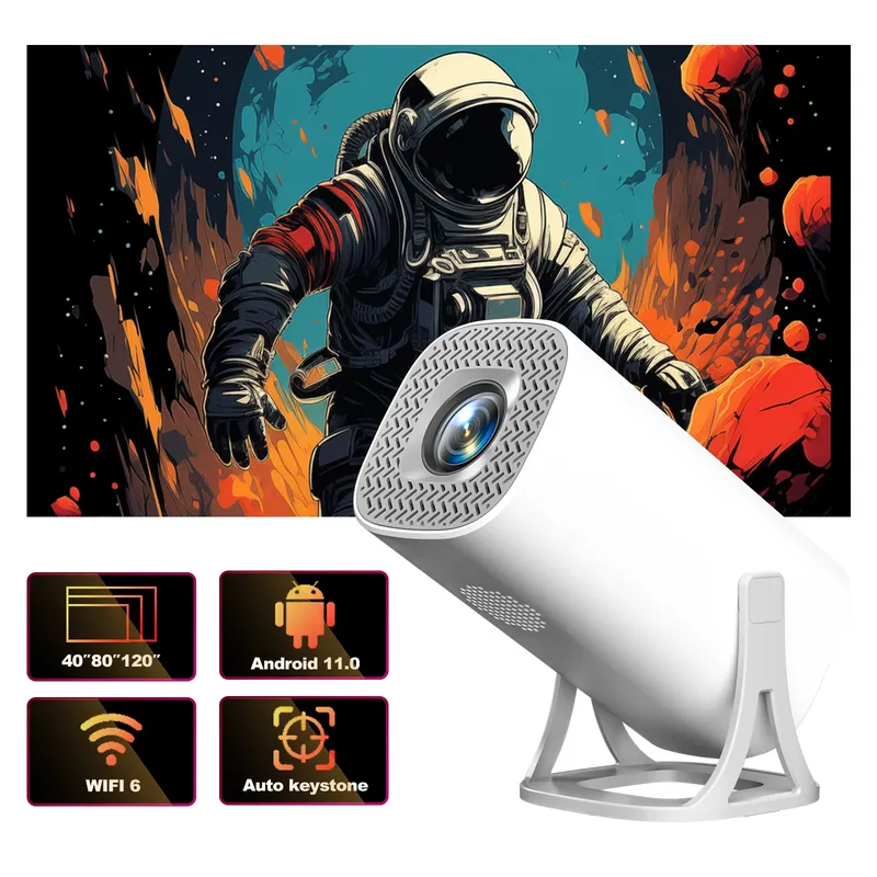 HONGTOP S40 Android 11 Mini-Projektor, unterstützt 4K 1080P 2,4G/5GWIFI BT5.0-Projektor, 1280 x 720P, tragbarer Heimkino-Projektor